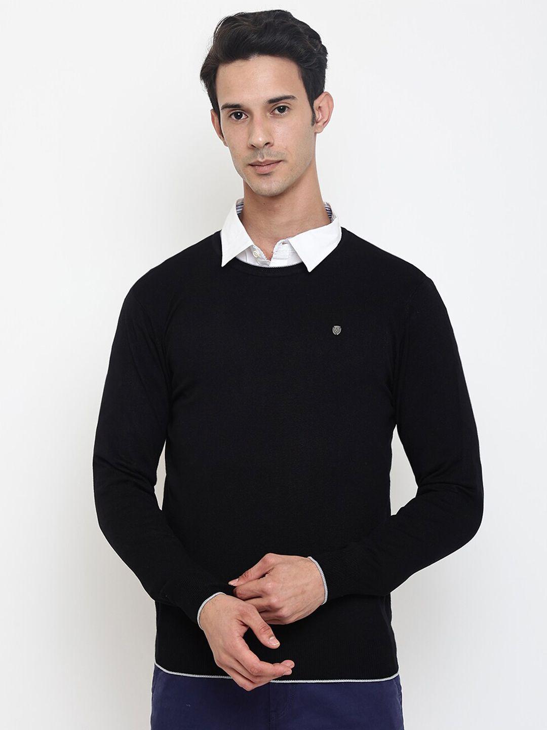 cantabil men black solid wool round neck pullover