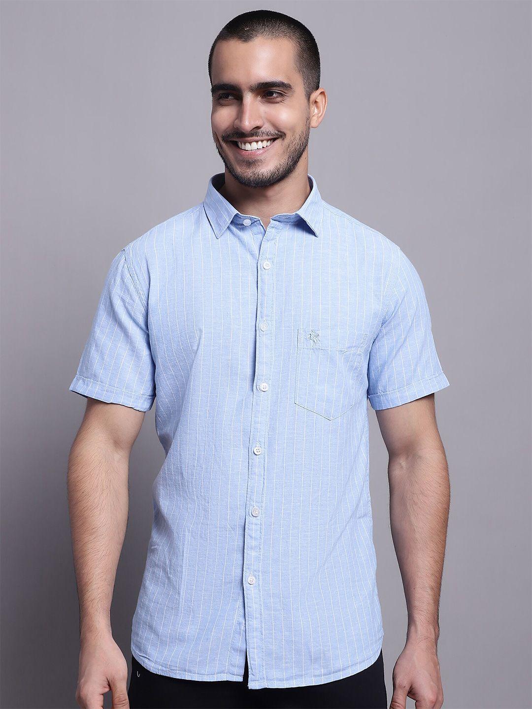 cantabil men blue comfort opaque striped casual shirt
