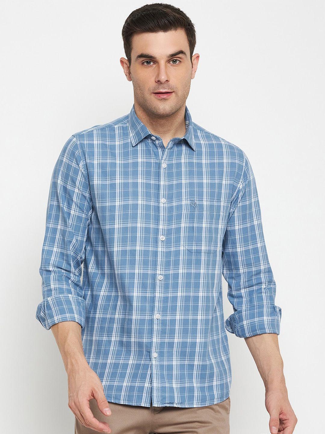 cantabil men blue comfort tartan checks opaque checked casual shirt