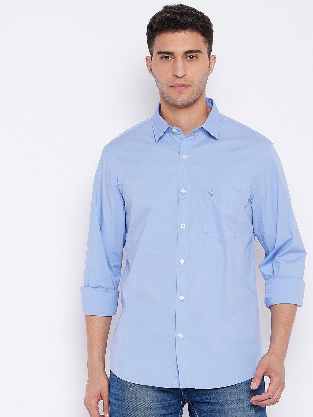 cantabil men blue opaque cotton casual shirt