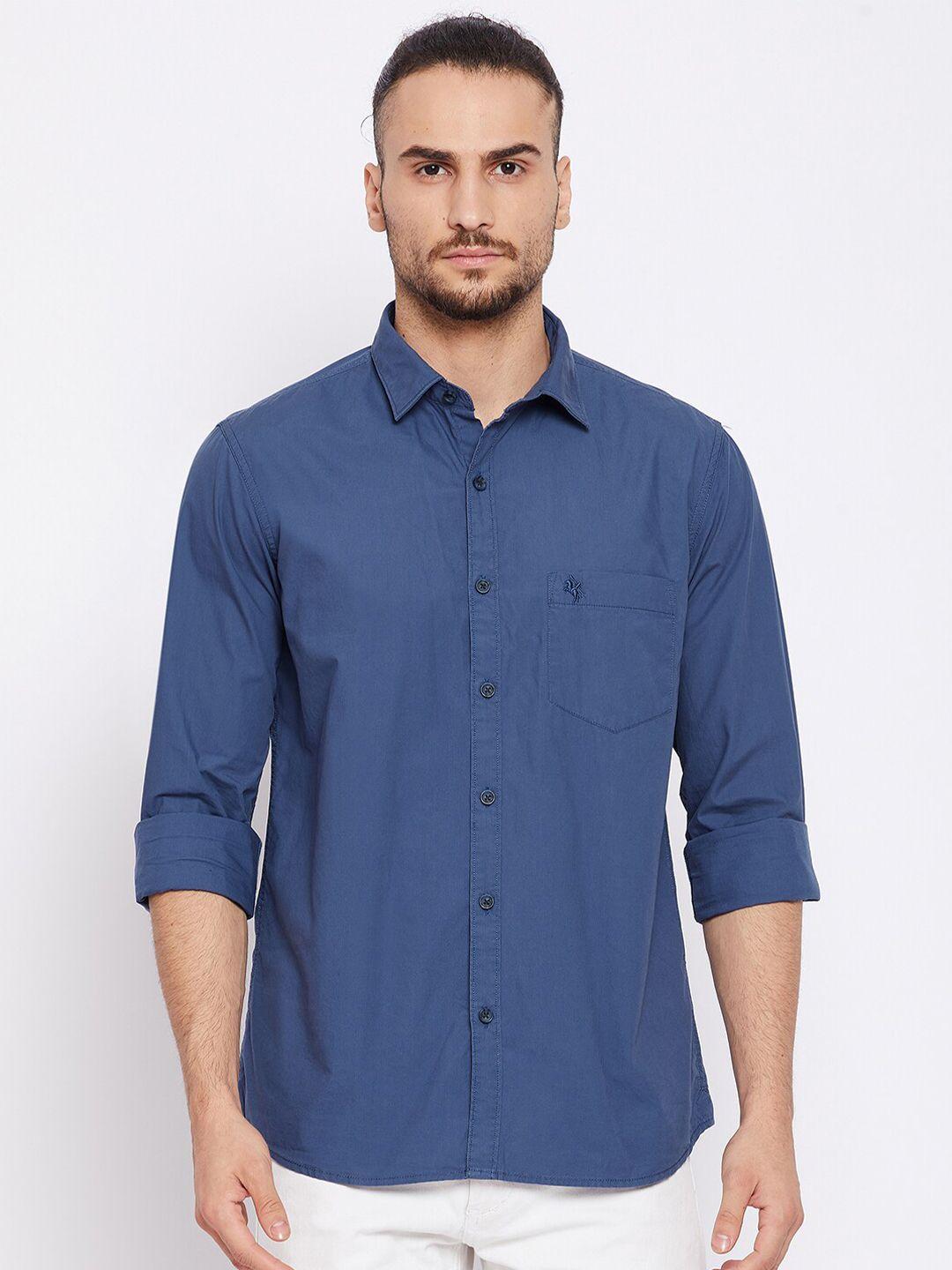 cantabil men blue opaque pure cotton casual shirt