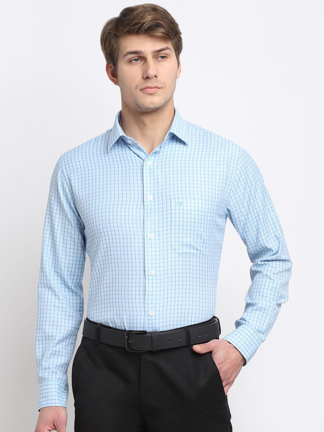 cantabil men blue original checked regular fit formal shirt