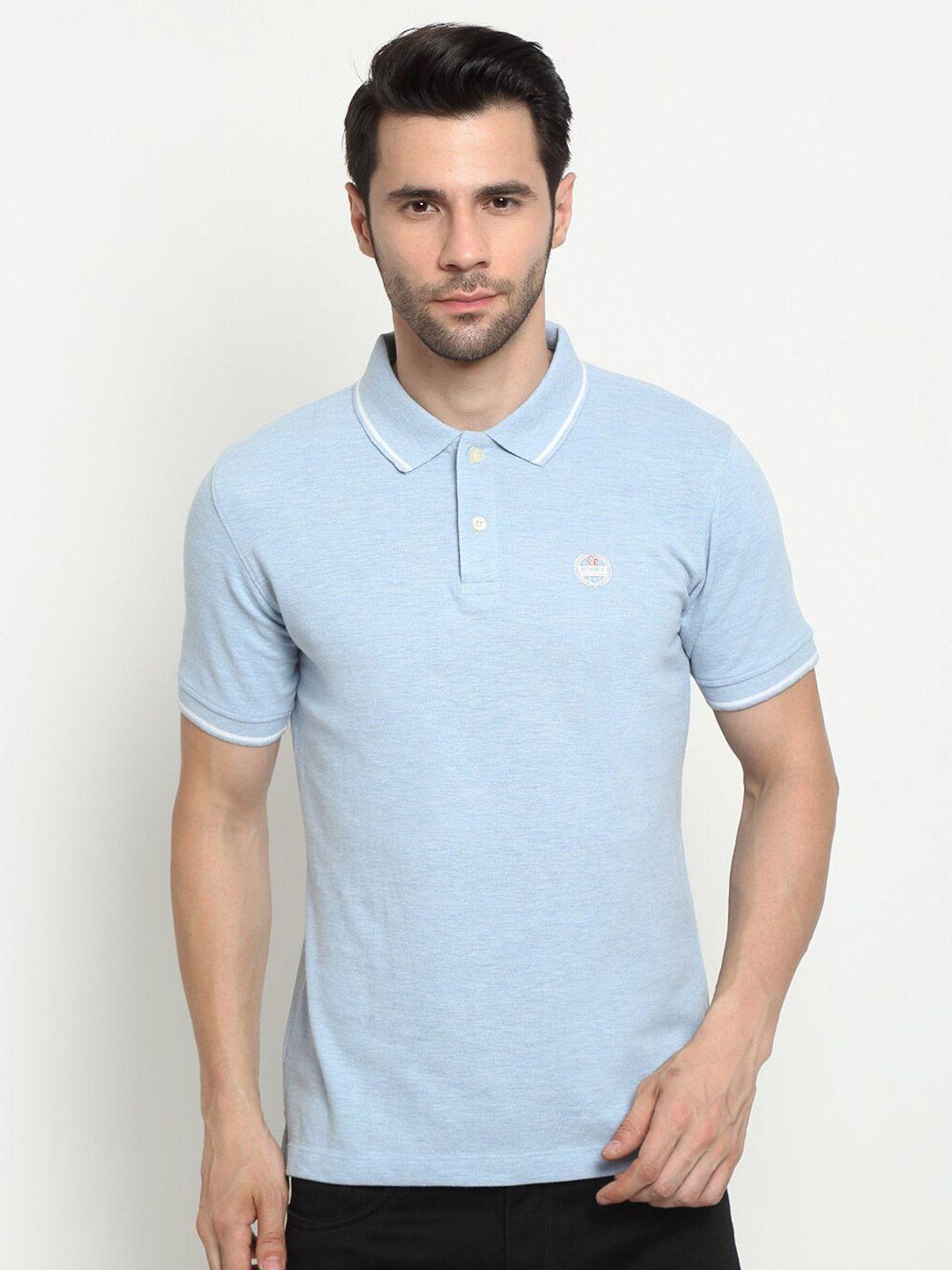 cantabil men blue polo collar cotton t-shirt