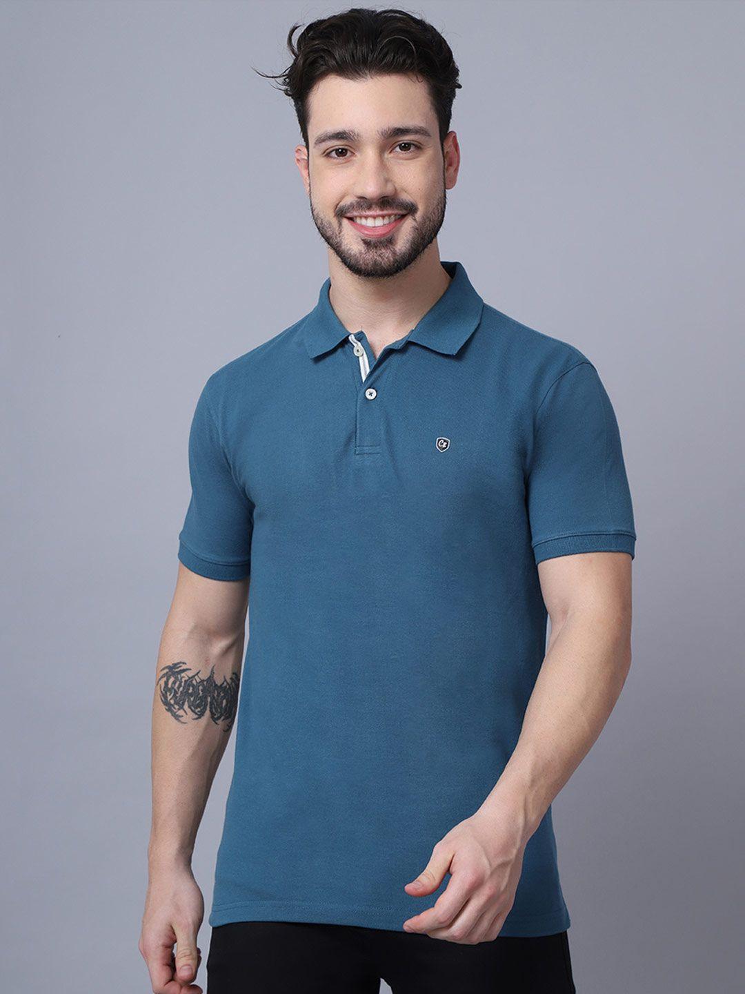 cantabil men blue polo collar t-shirt