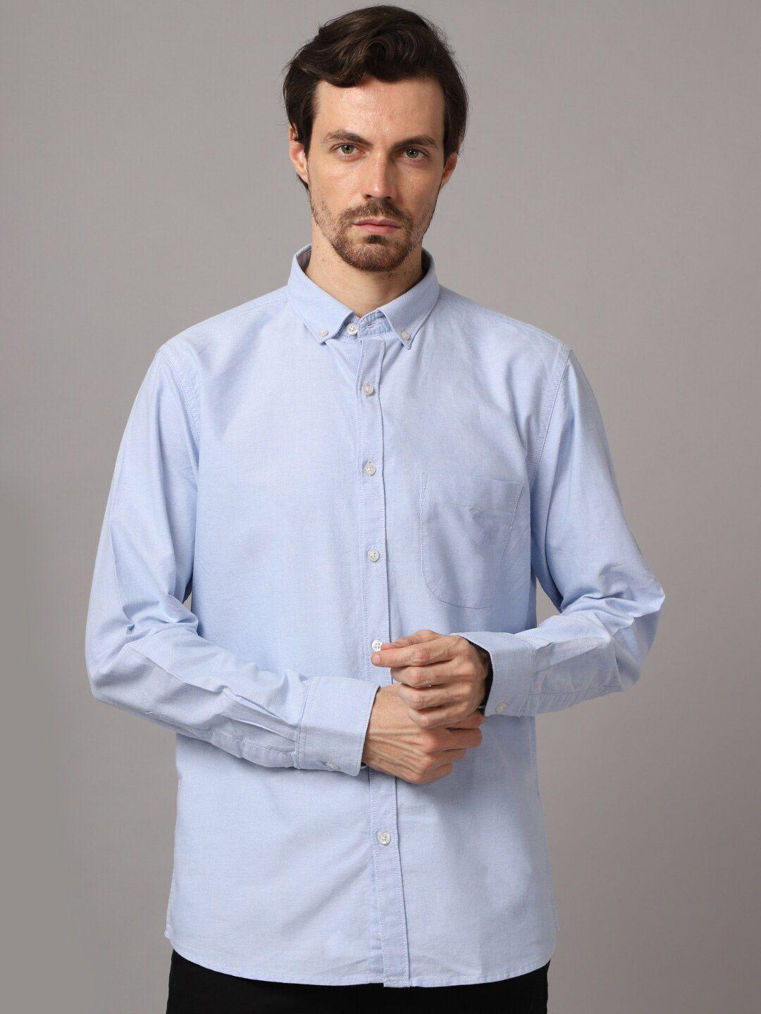 cantabil men blue solid casual shirt