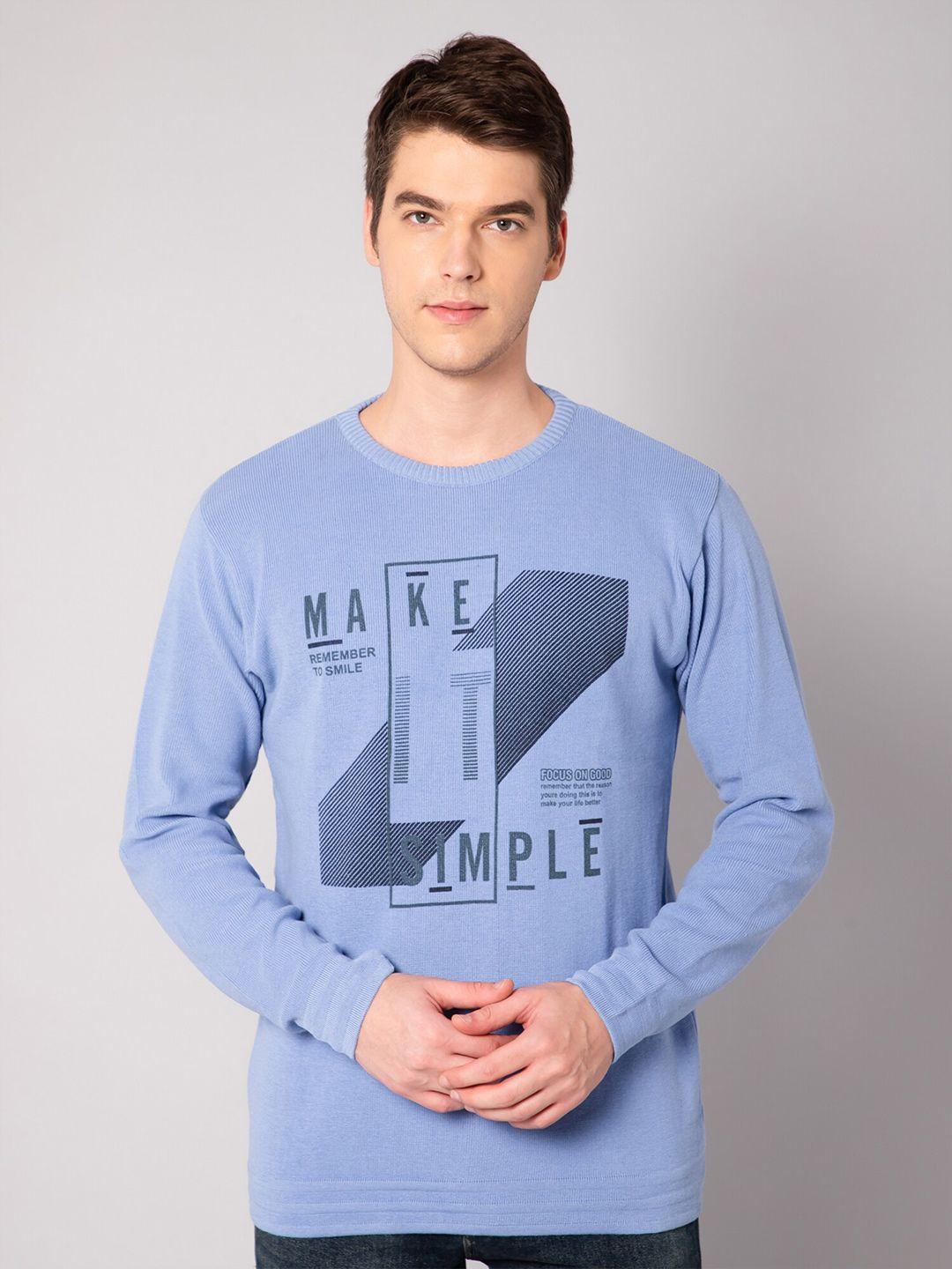 cantabil men blue typography printed pullover