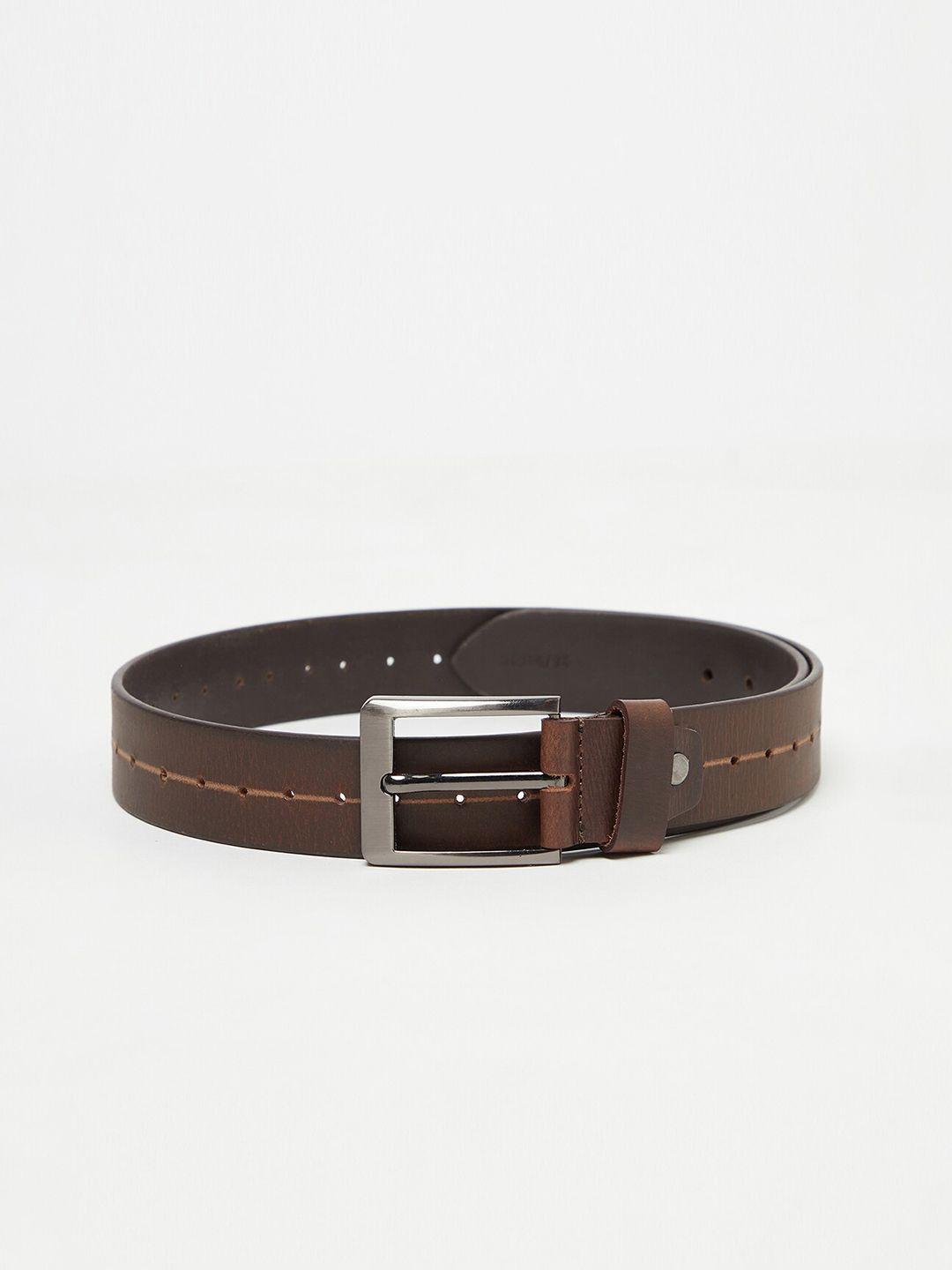 cantabil men brown striped leather casual belt