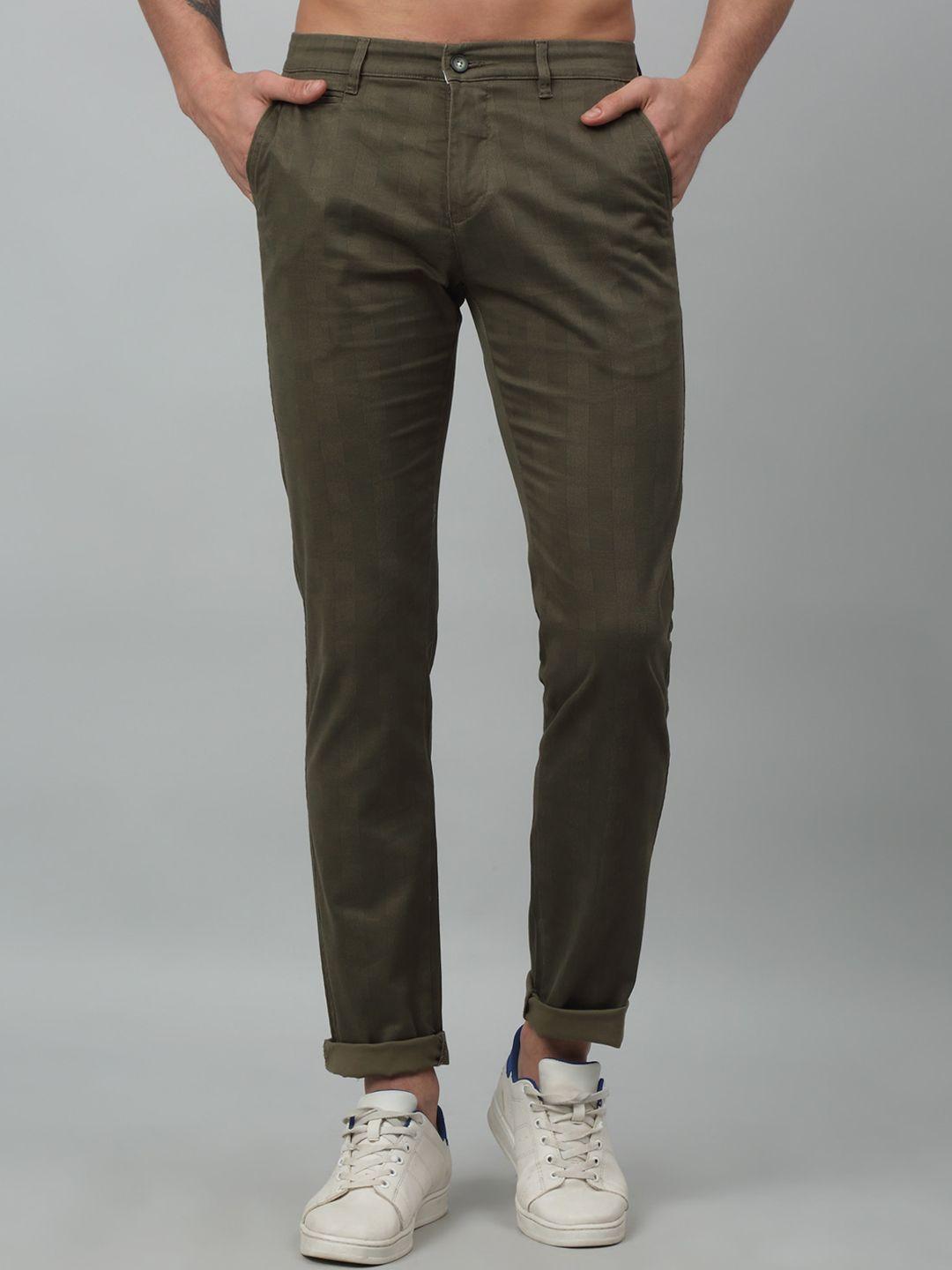 cantabil men checked mid rise cotton trousers