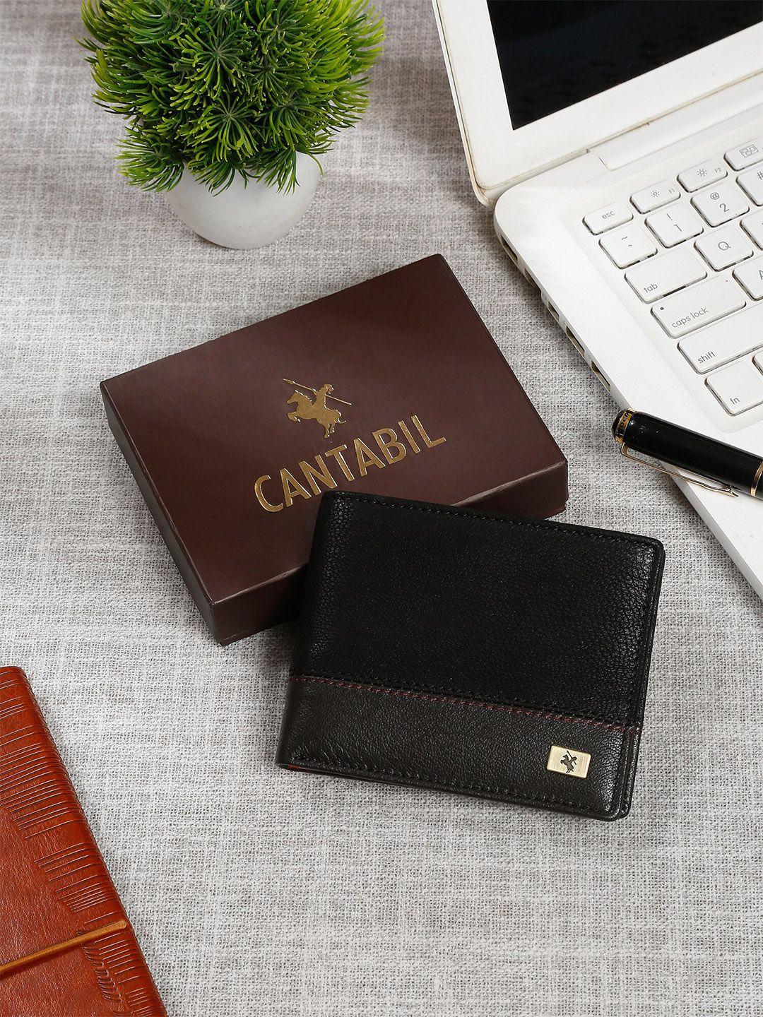 cantabil men colourblocked leather two fold wallet