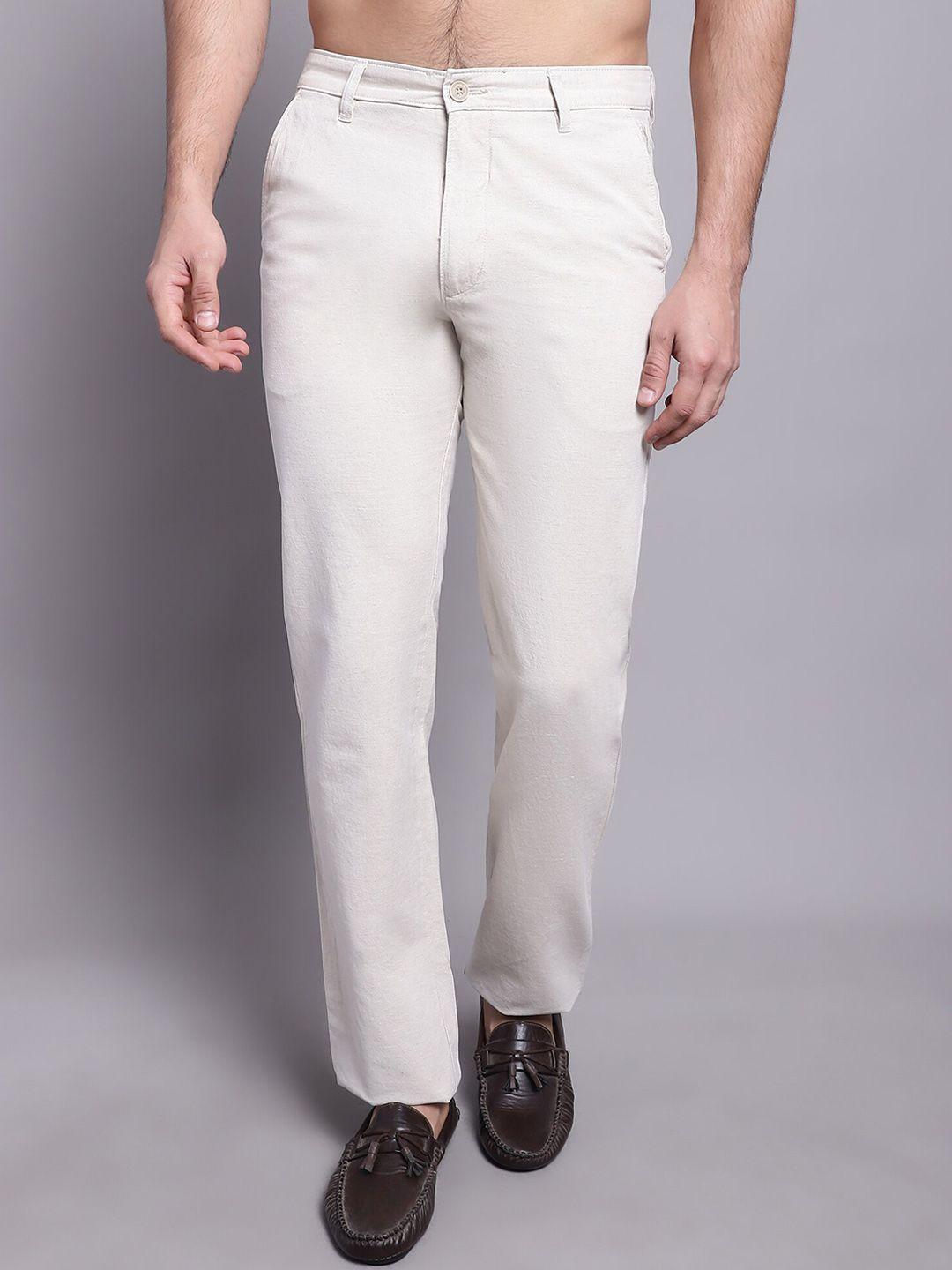 cantabil men cream-coloured comfort chinos trousers