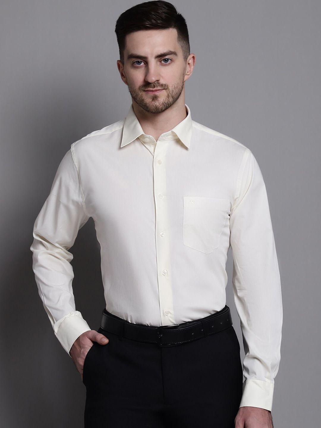 cantabil men cream-coloured opaque formal shirt