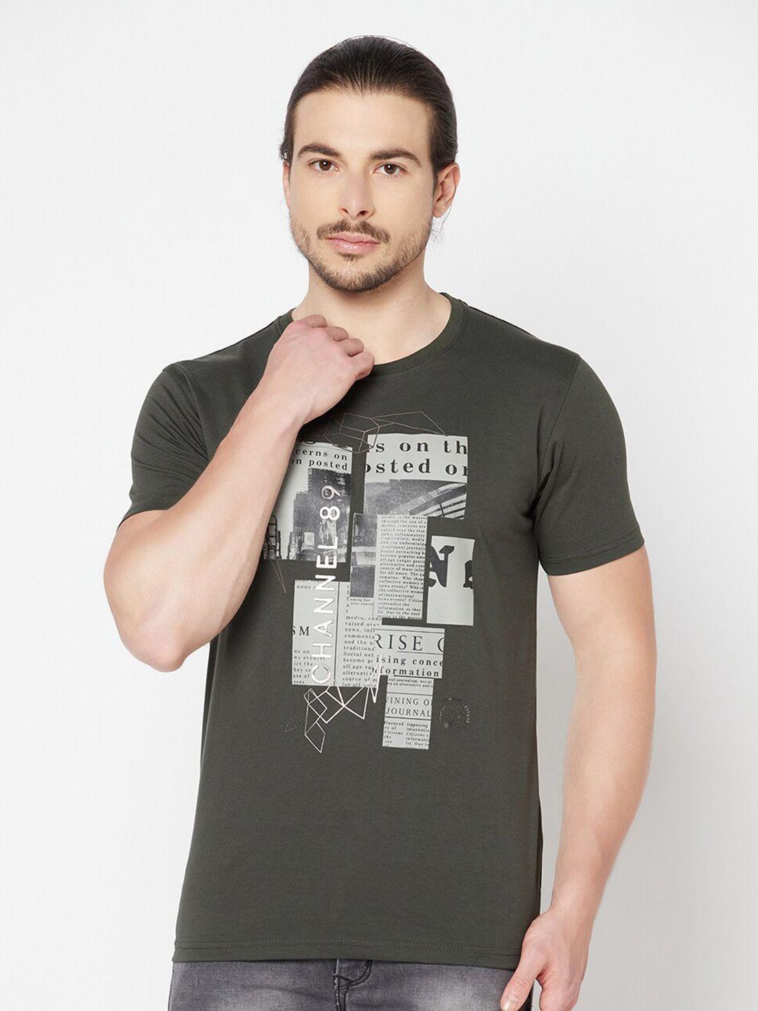 cantabil men dark grey graphic printed t-shirt
