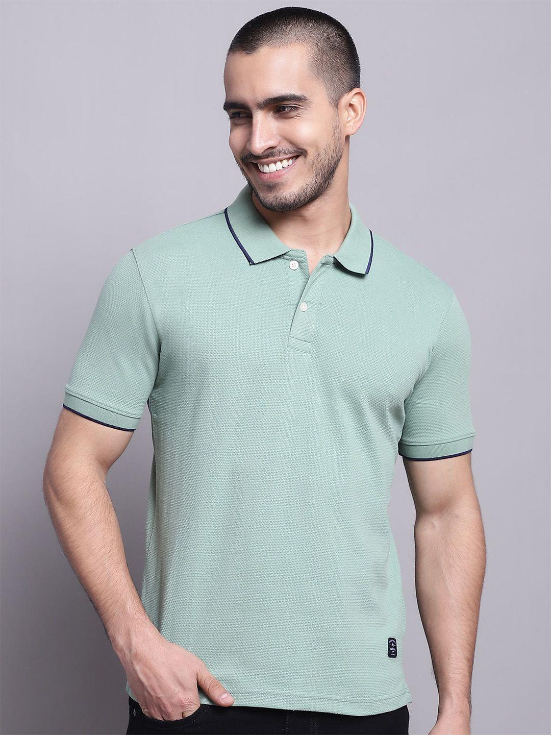 cantabil men green polo collar applique t-shirt