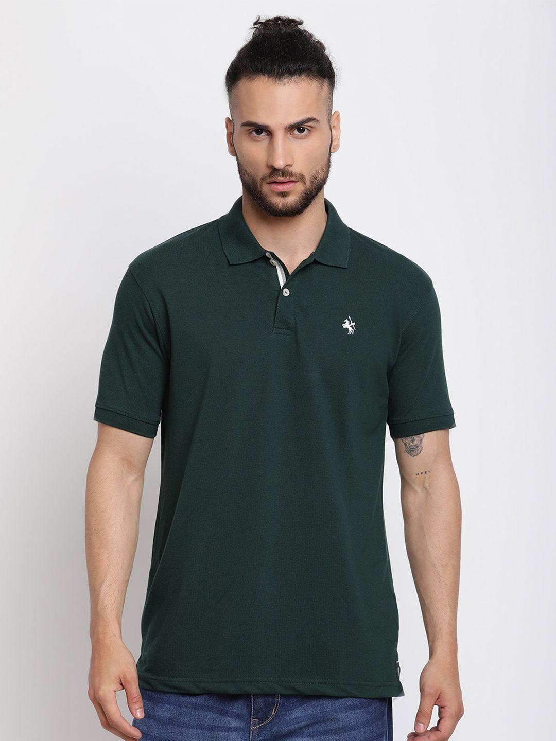 cantabil men green polo collar pure cotton regular fit t-shirt