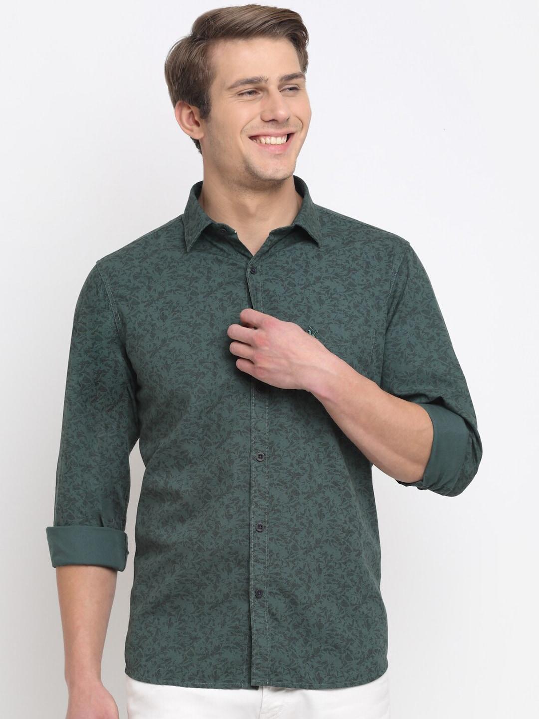 cantabil men green regular fit original floral printed cotton casual shirt