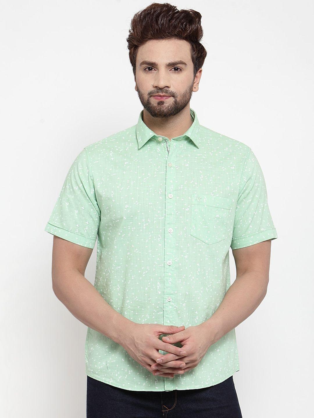 cantabil men green regular fit solid casual shirt