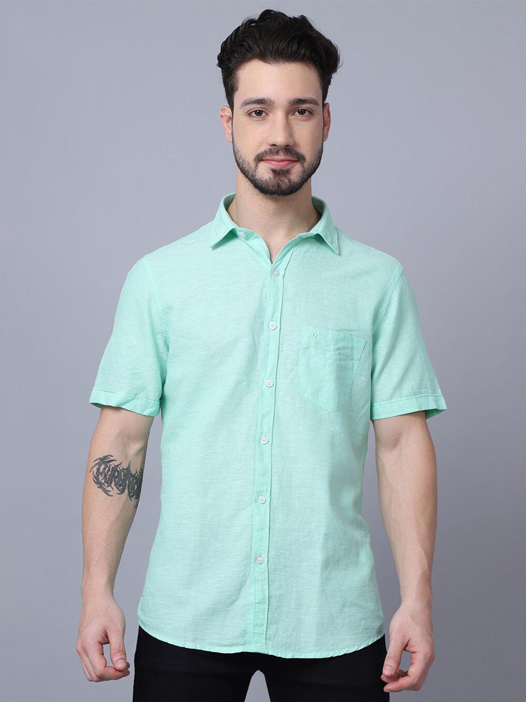 cantabil men green solid casual shirt