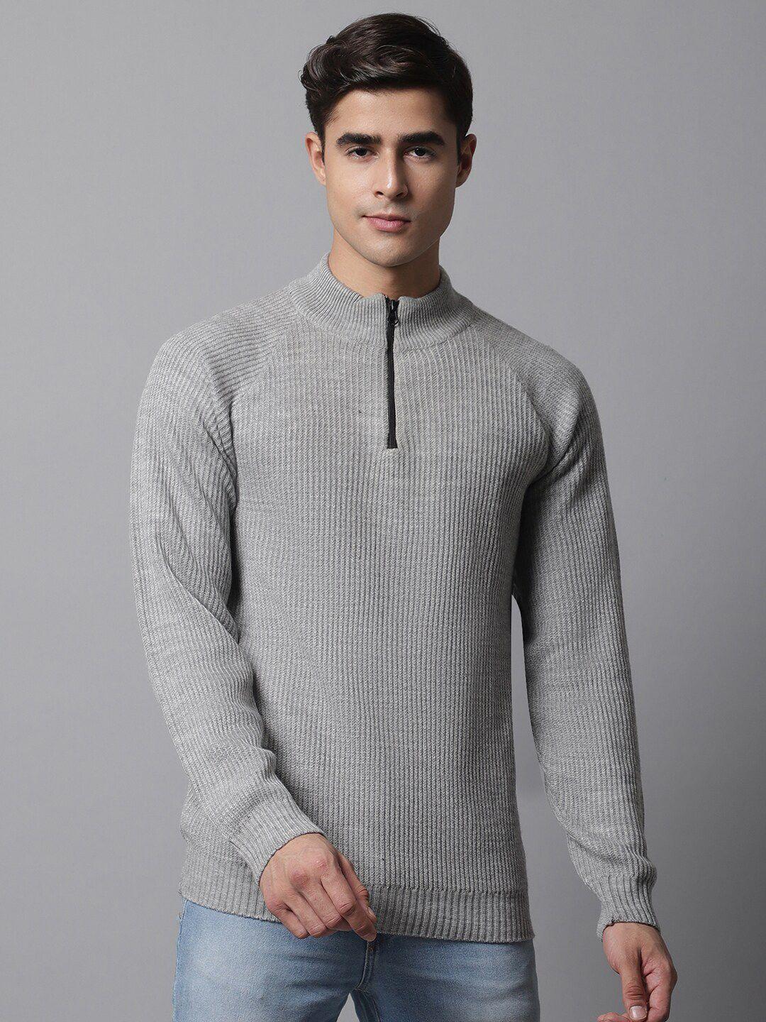 cantabil men grey melange mock collar pullover