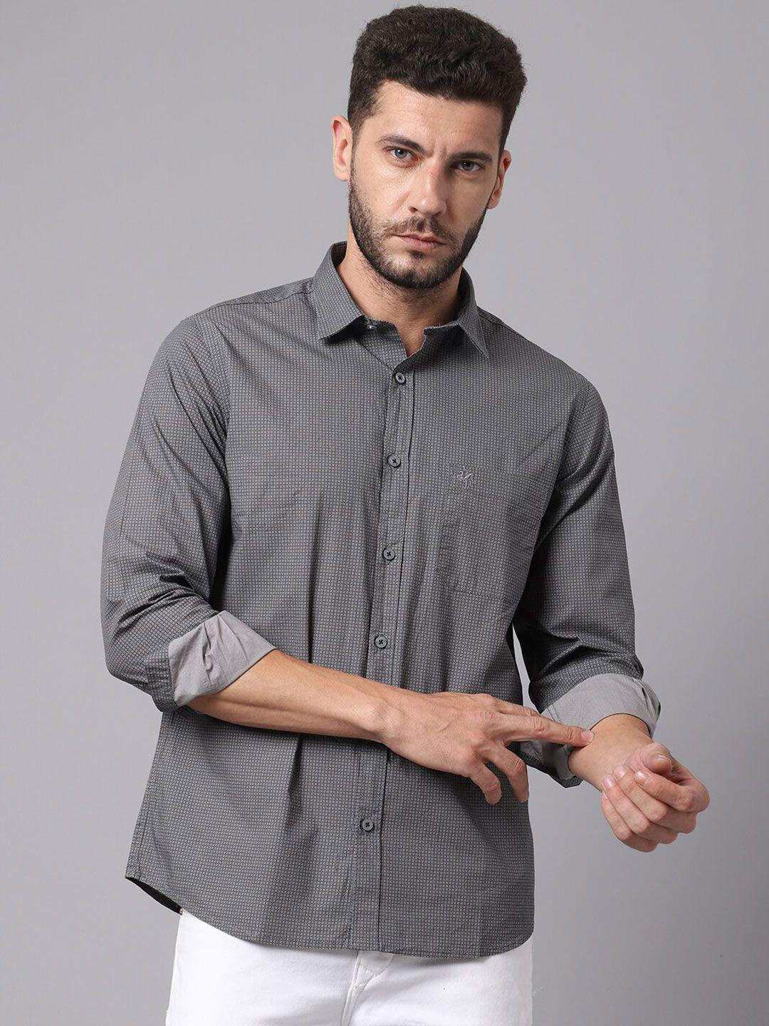cantabil men grey printed casual shirt