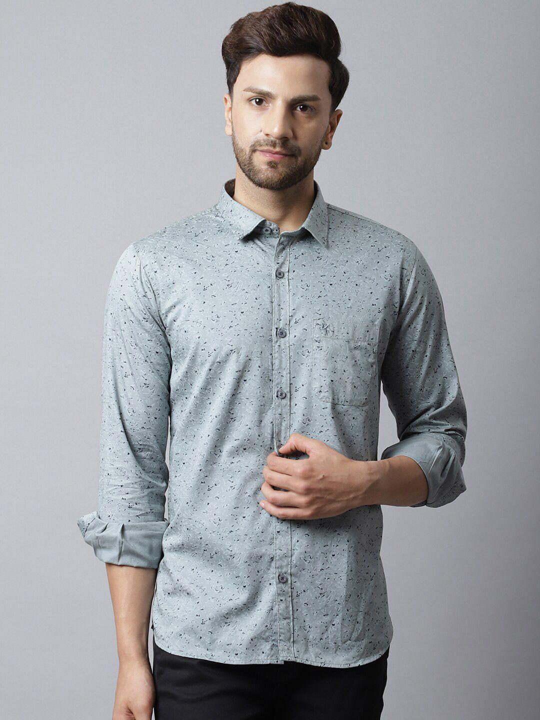 cantabil men grey printed cotton casual shirt