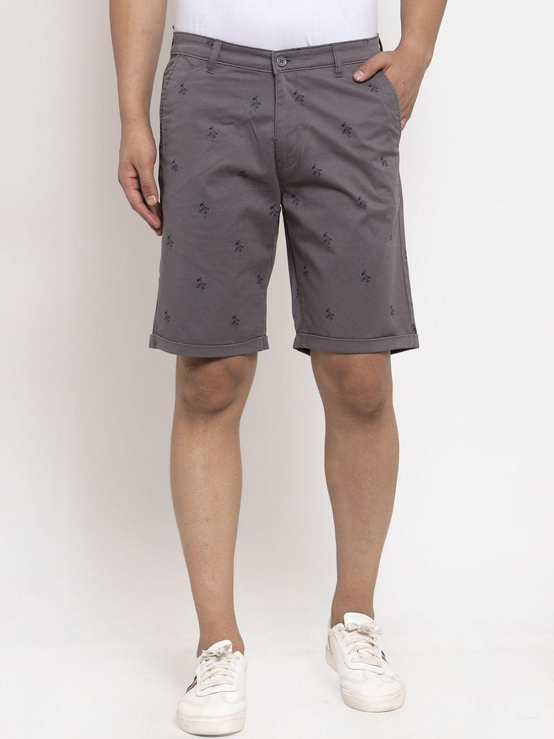 cantabil men grey printed mid-rise regular shorts