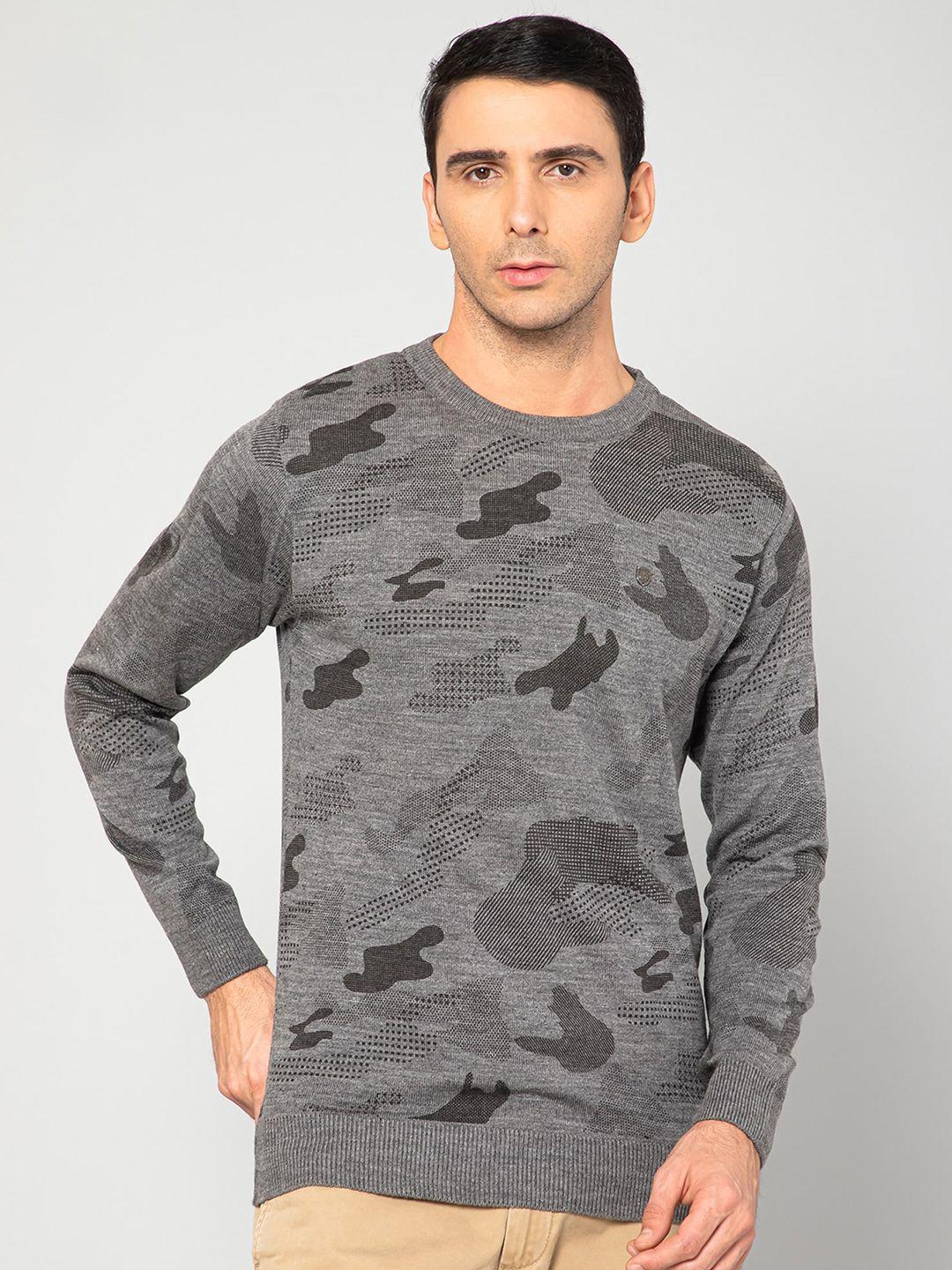 cantabil men grey printed pullover sweater