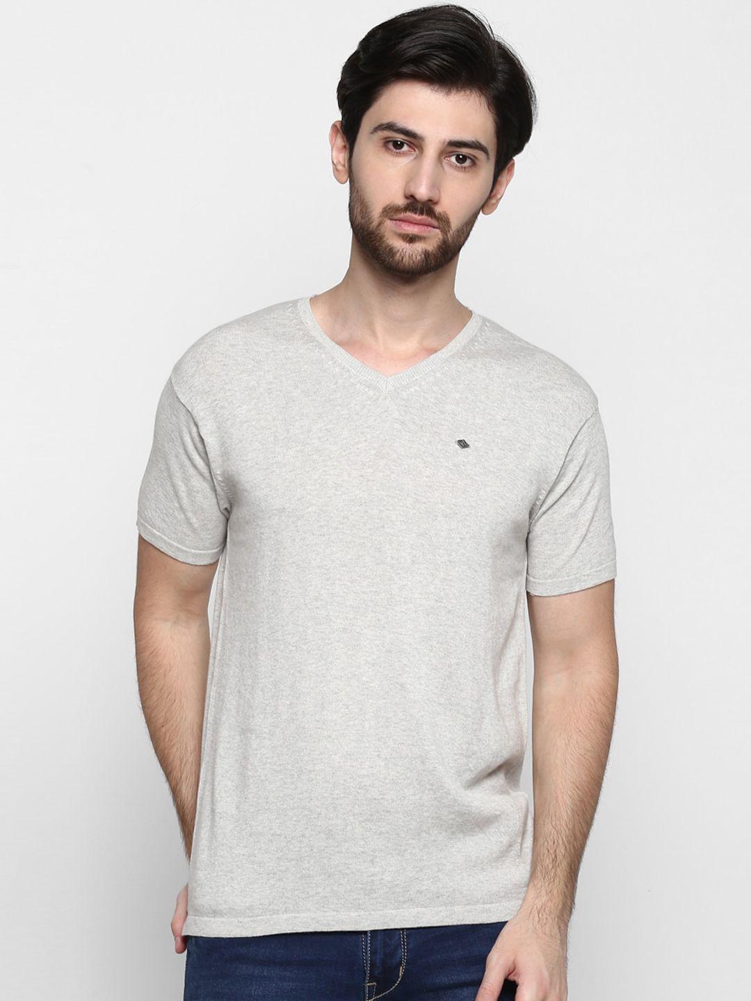 cantabil men grey solid v-neck t-shirt