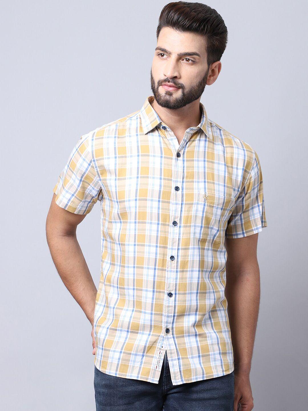 cantabil men khaki checked casual shirt