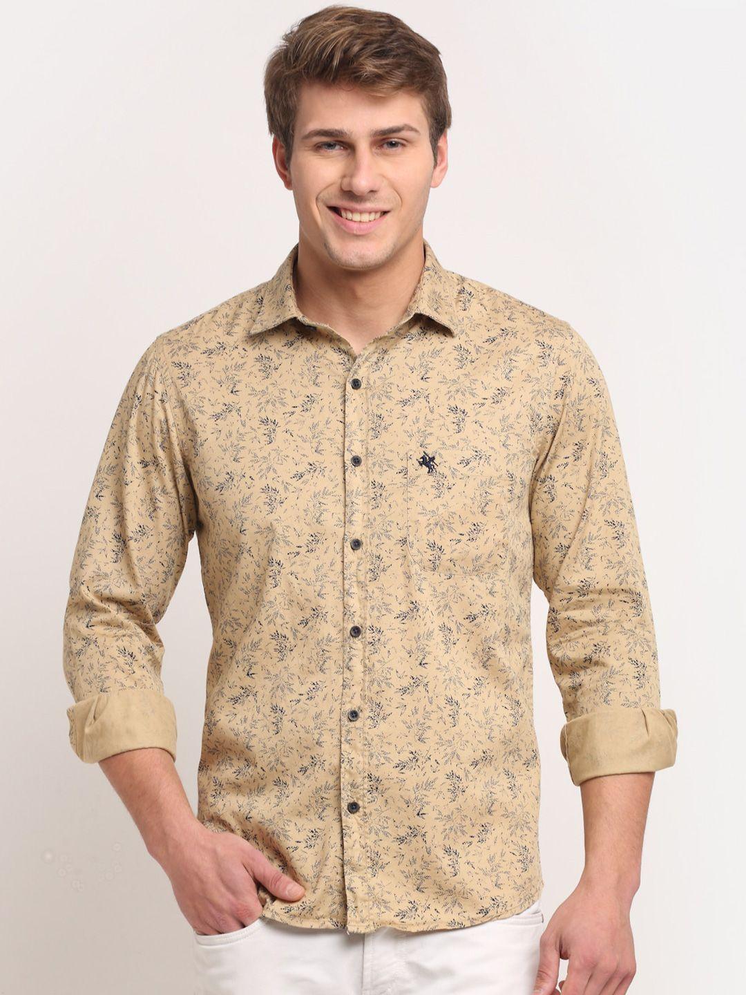 cantabil men khaki floral printed pure cotton casual shirt