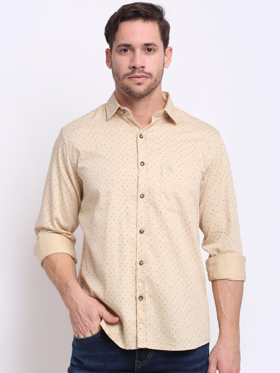 cantabil men khaki printed casual shirt