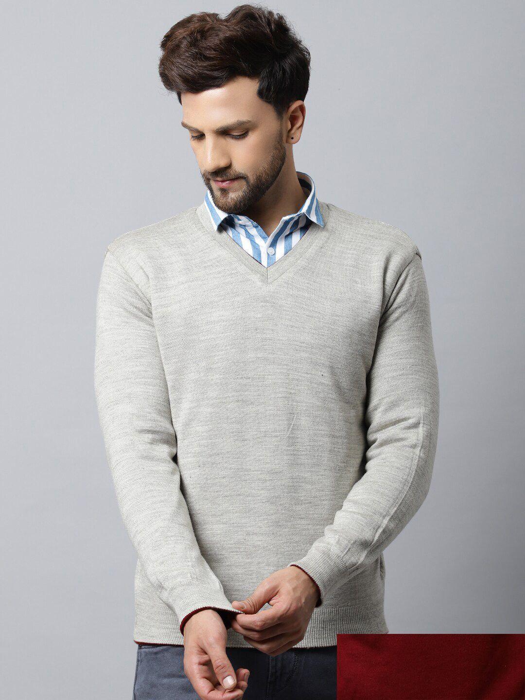 cantabil men maroon & grey pullover