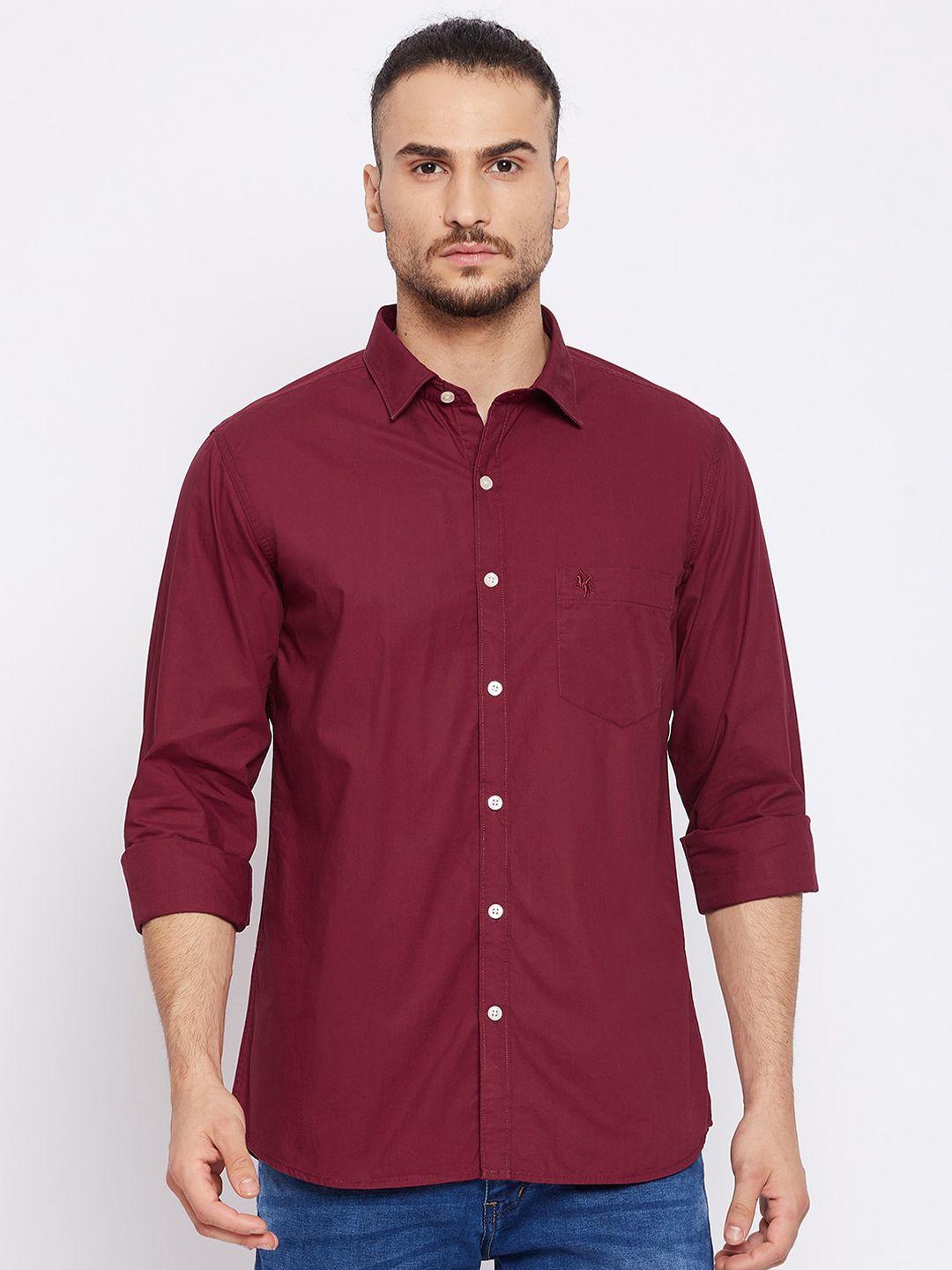 cantabil men maroon opaque casual shirt