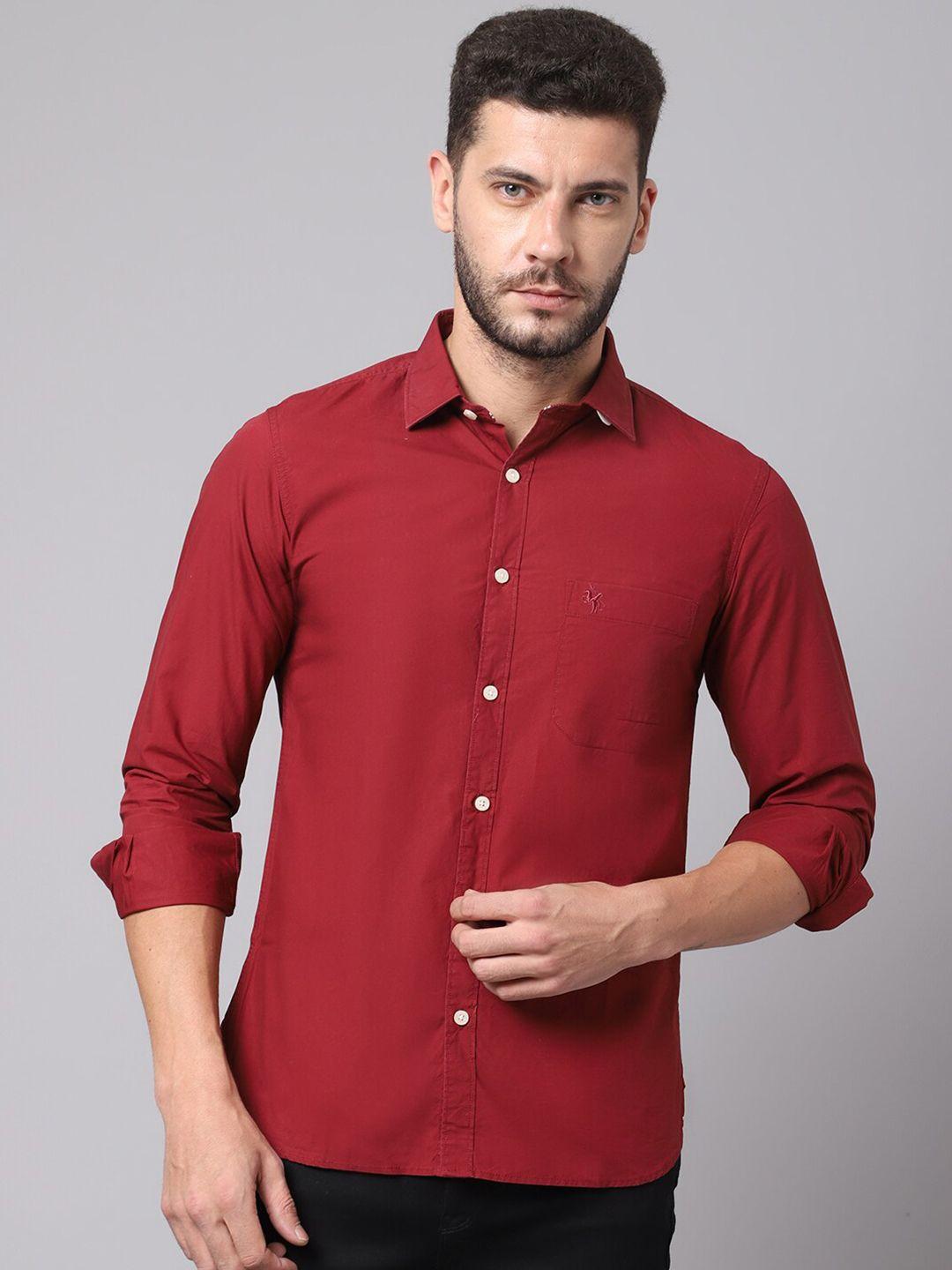 cantabil men maroon solid casual shirt