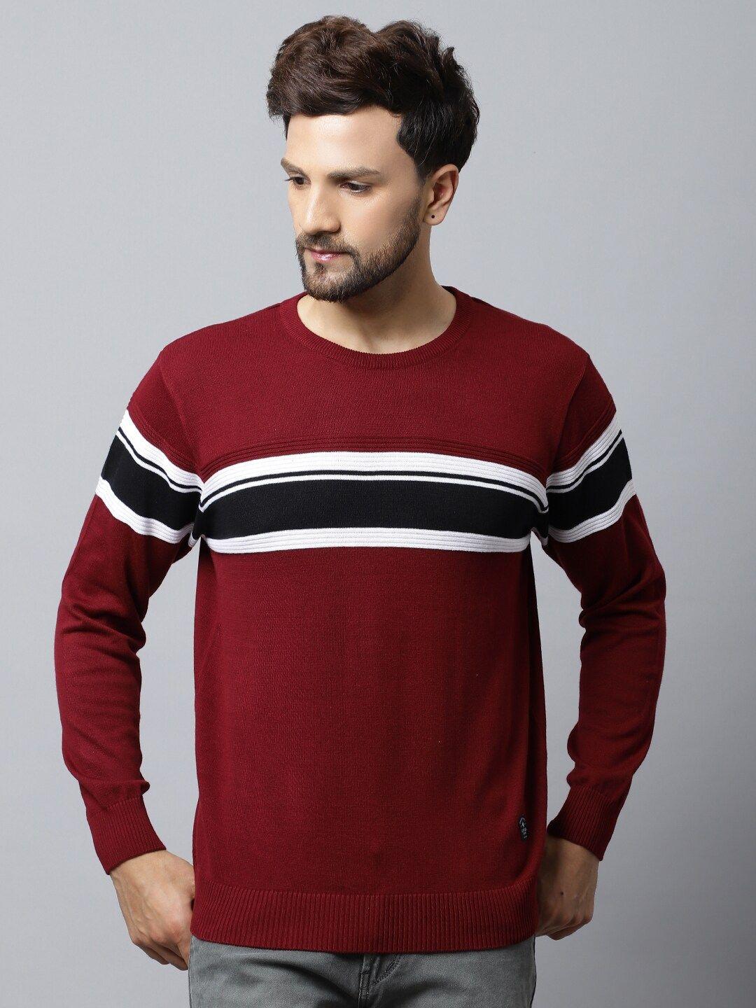 cantabil men maroon striped long sleeves fashion