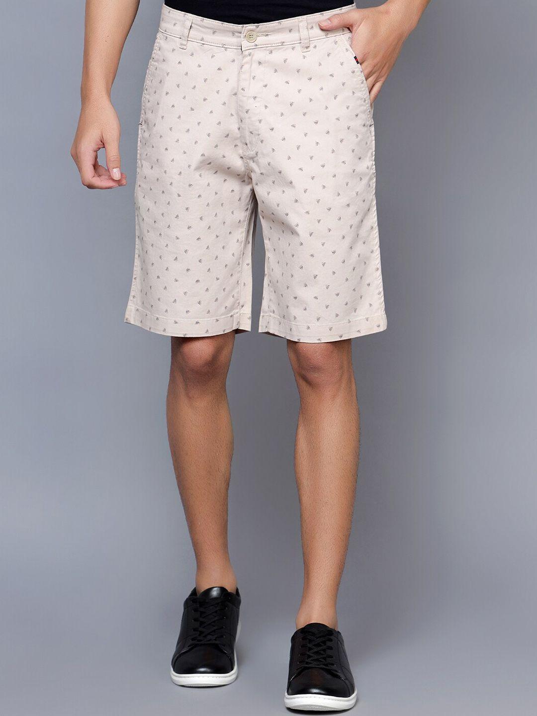 cantabil men micro ditsy printed mid-rise knee length cotton chino shorts