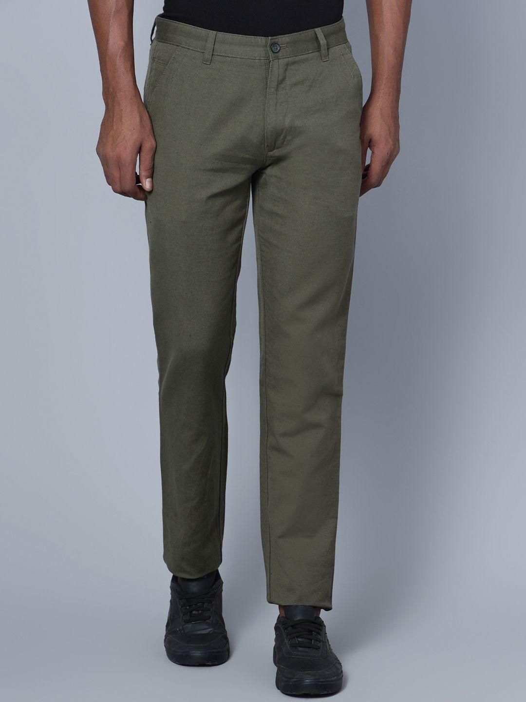 cantabil men mid-rise cotton linen chino trousers