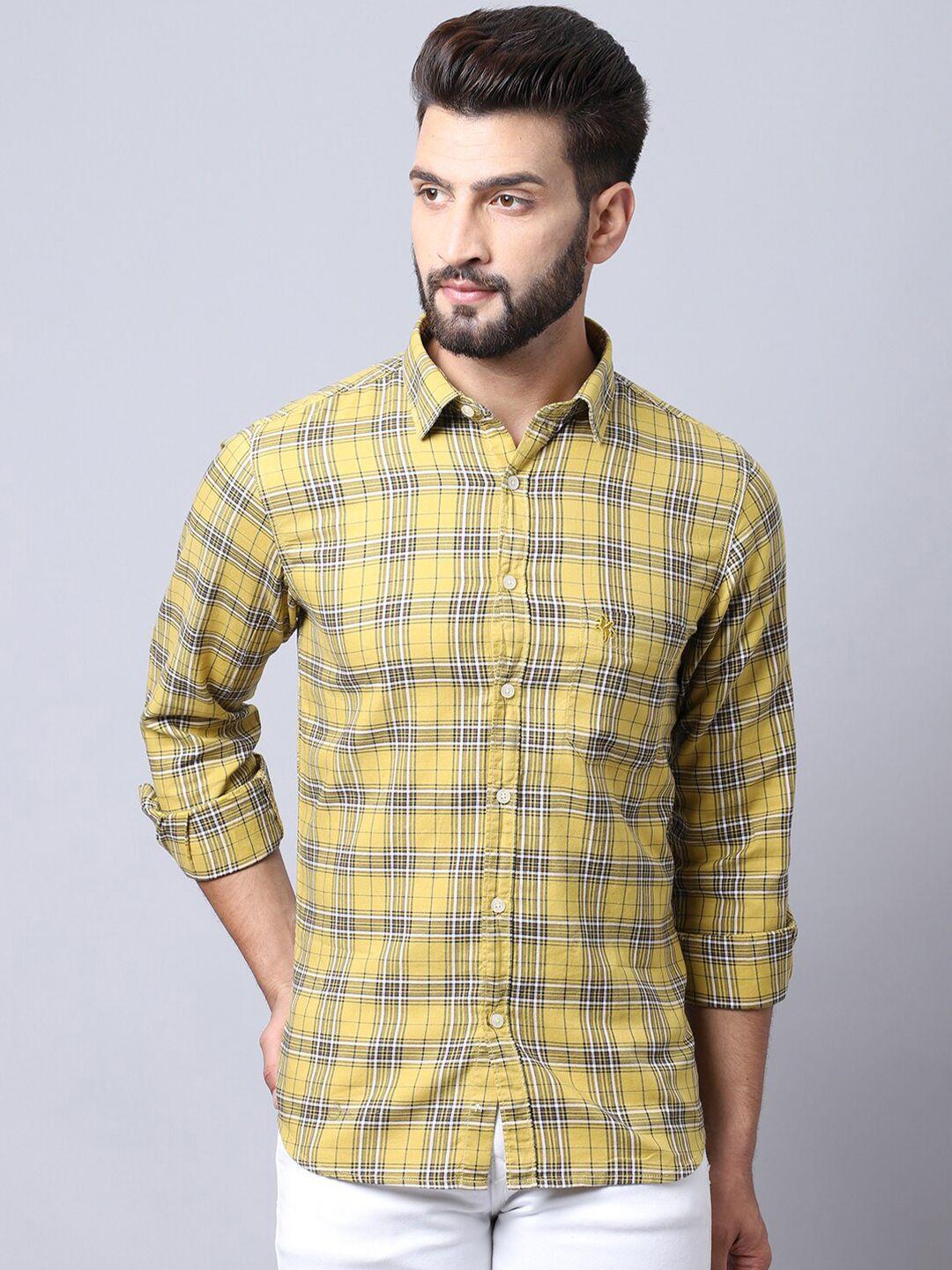 cantabil men mustard checked casual shirt