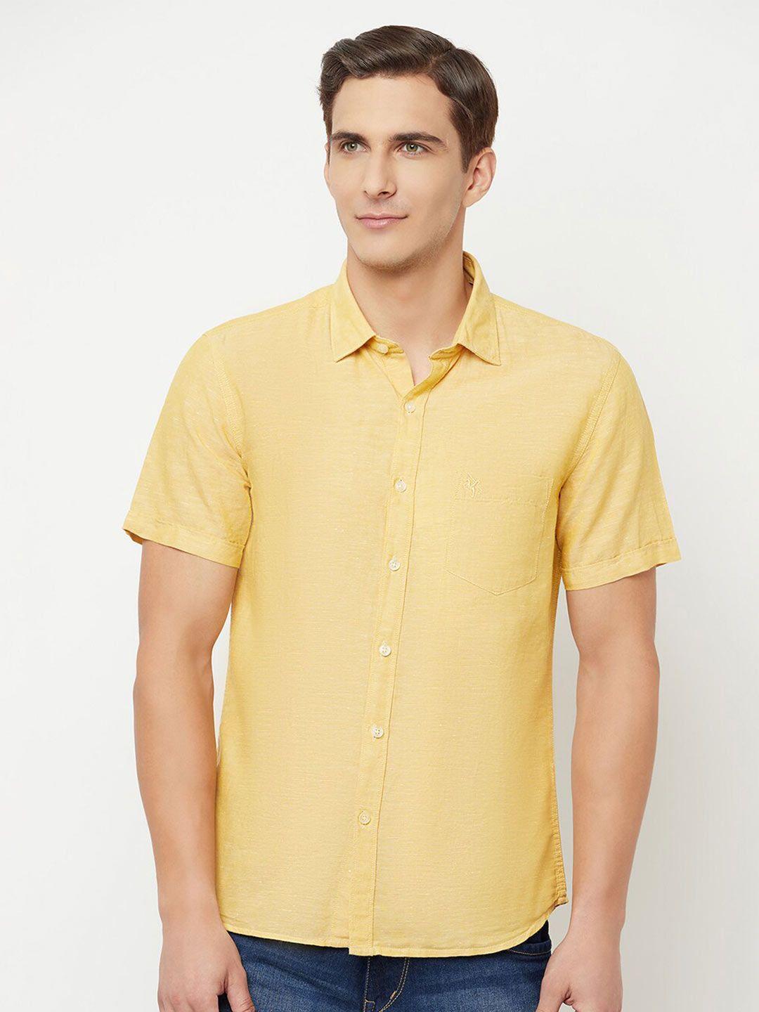 cantabil men mustard classic cotton casual shirt