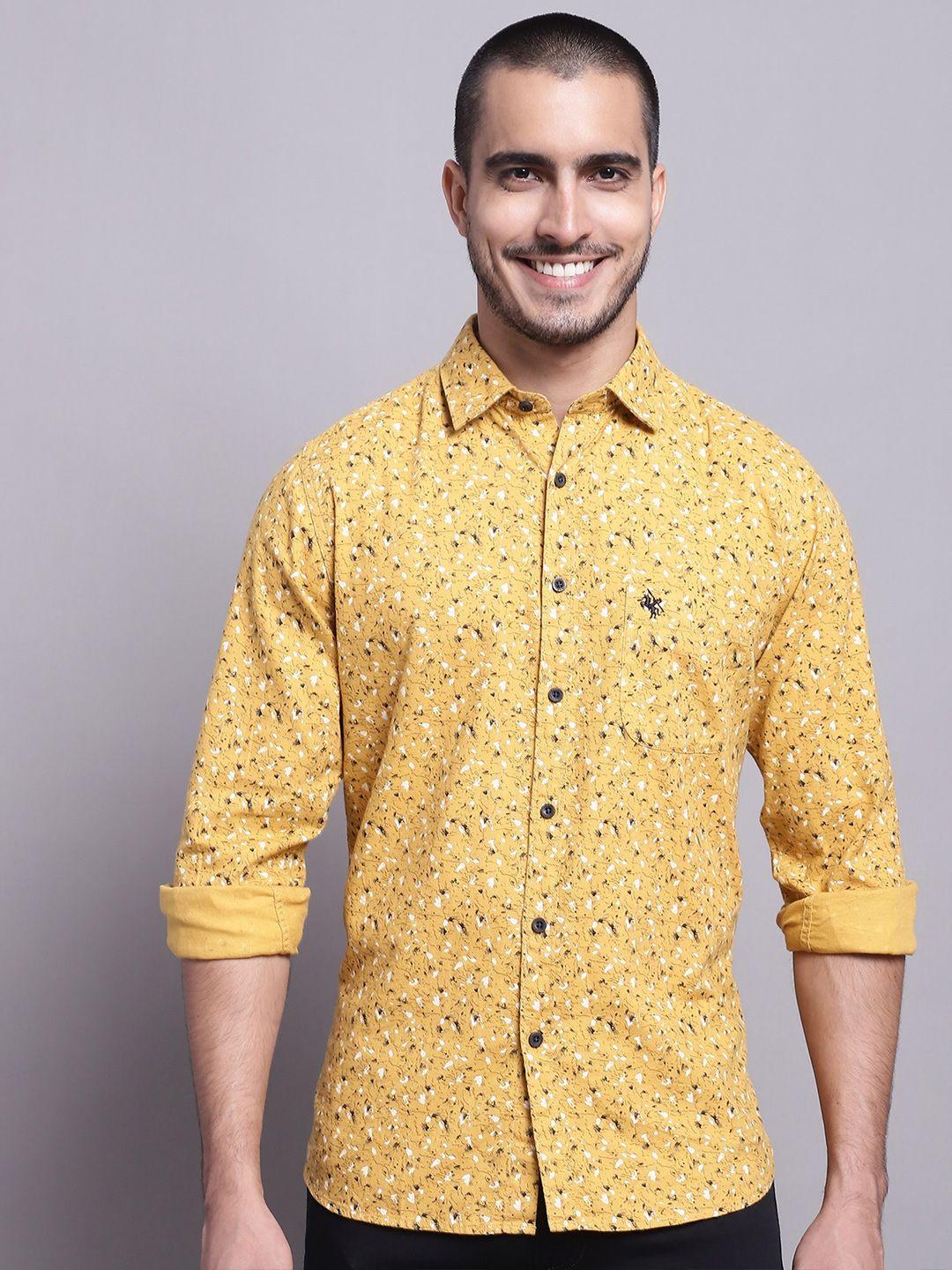 cantabil men mustard comfort floral opaque printed casual shirt