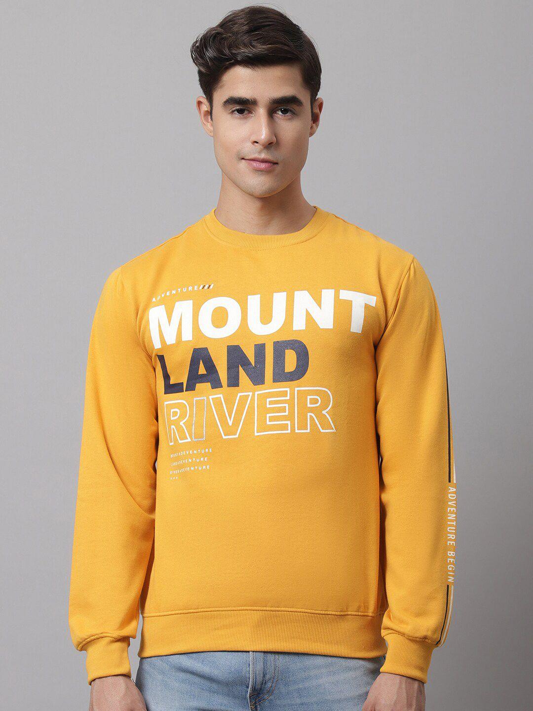 cantabil men mustard printed fleece sweatshirt