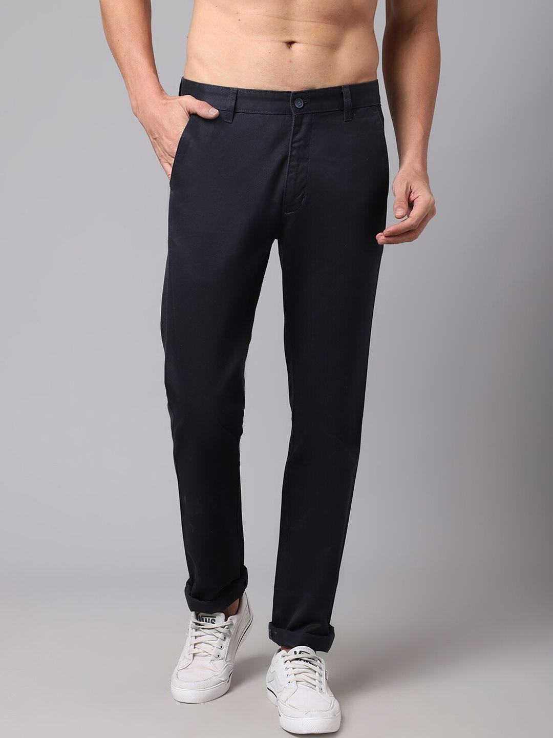 cantabil men navy blue chinos cotton trousers
