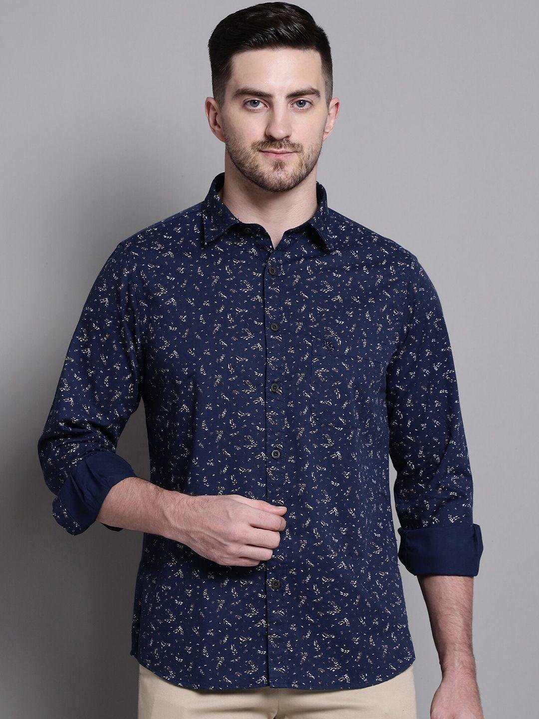 cantabil men navy blue floral opaque printed casual shirt
