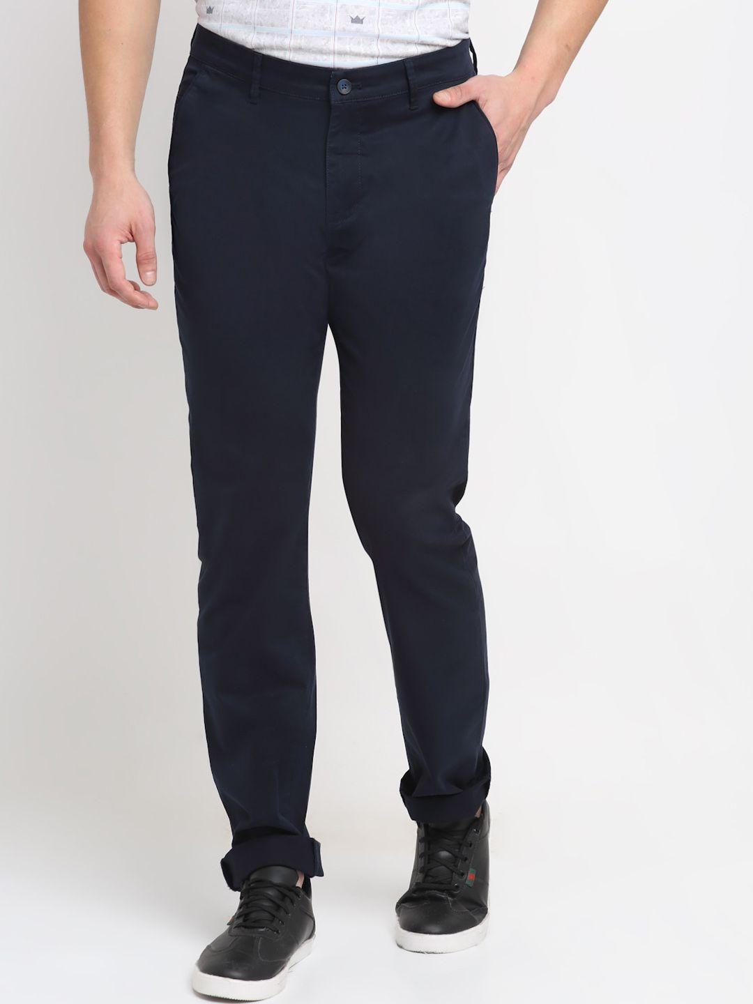 cantabil men navy blue original regular fit trousers