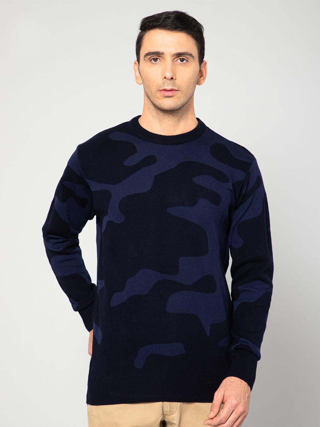 cantabil men navy blue printed acrylic pullover