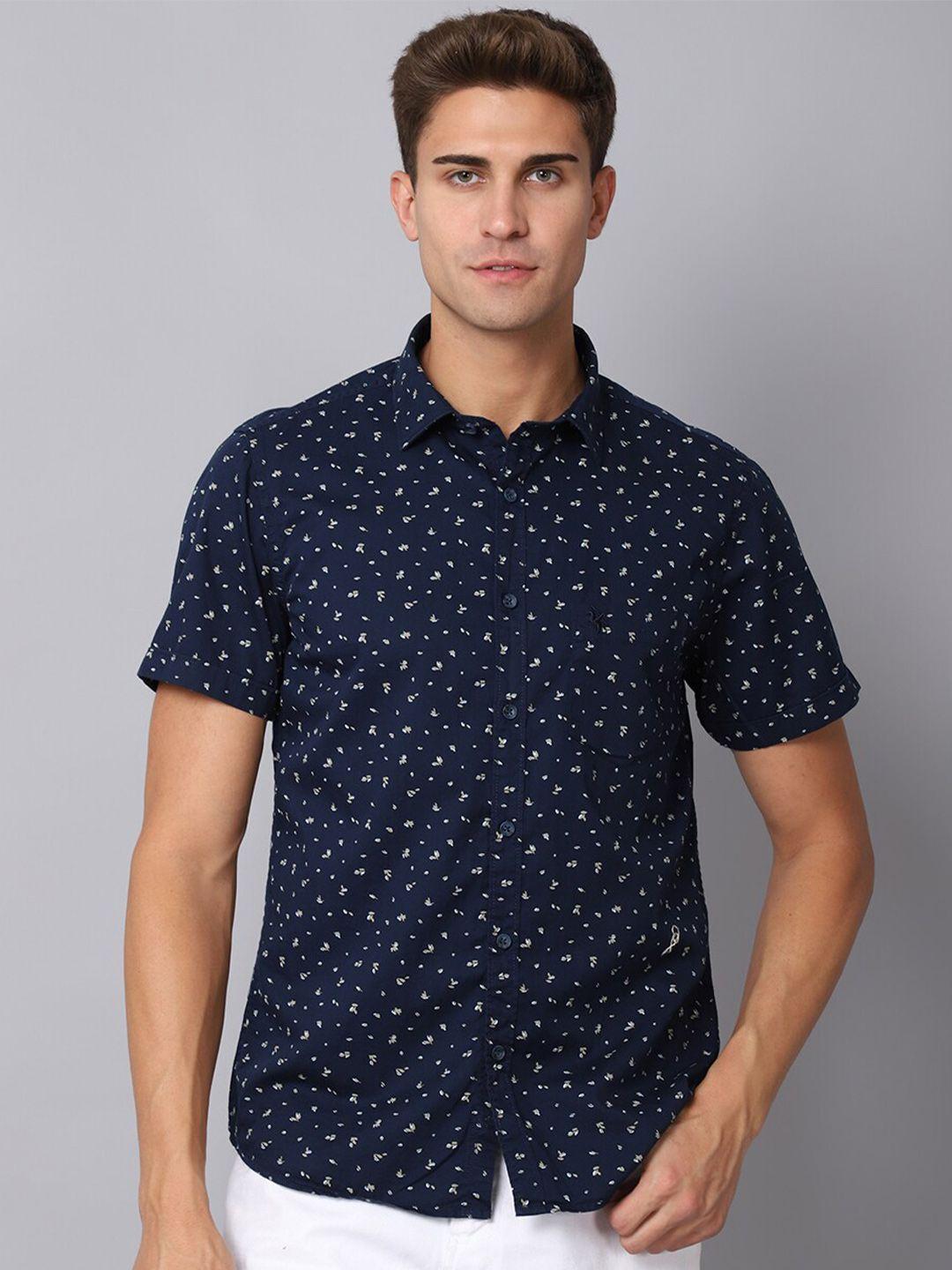 cantabil men navy blue printed casual shirt