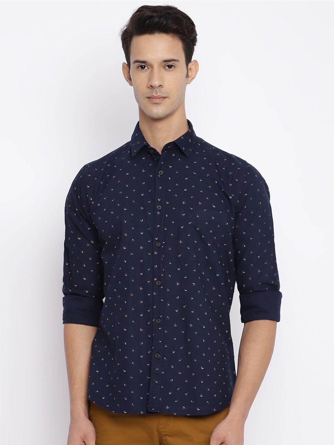 cantabil men navy blue printed cotton casual shirt