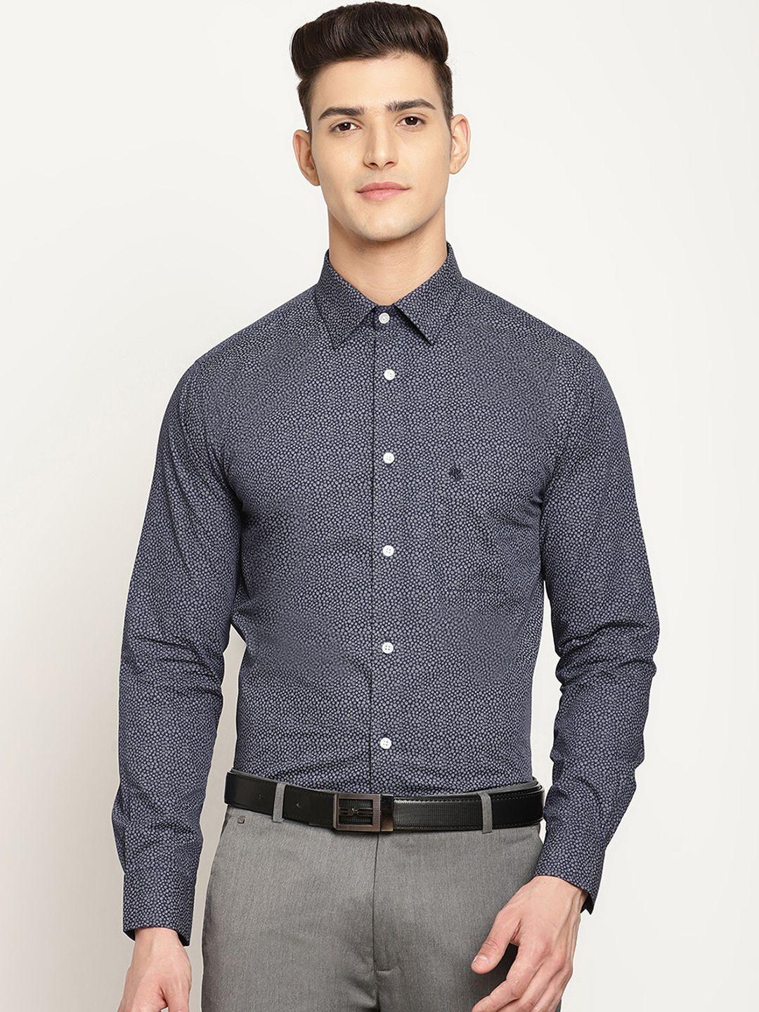 cantabil men navy blue printed formal shirt