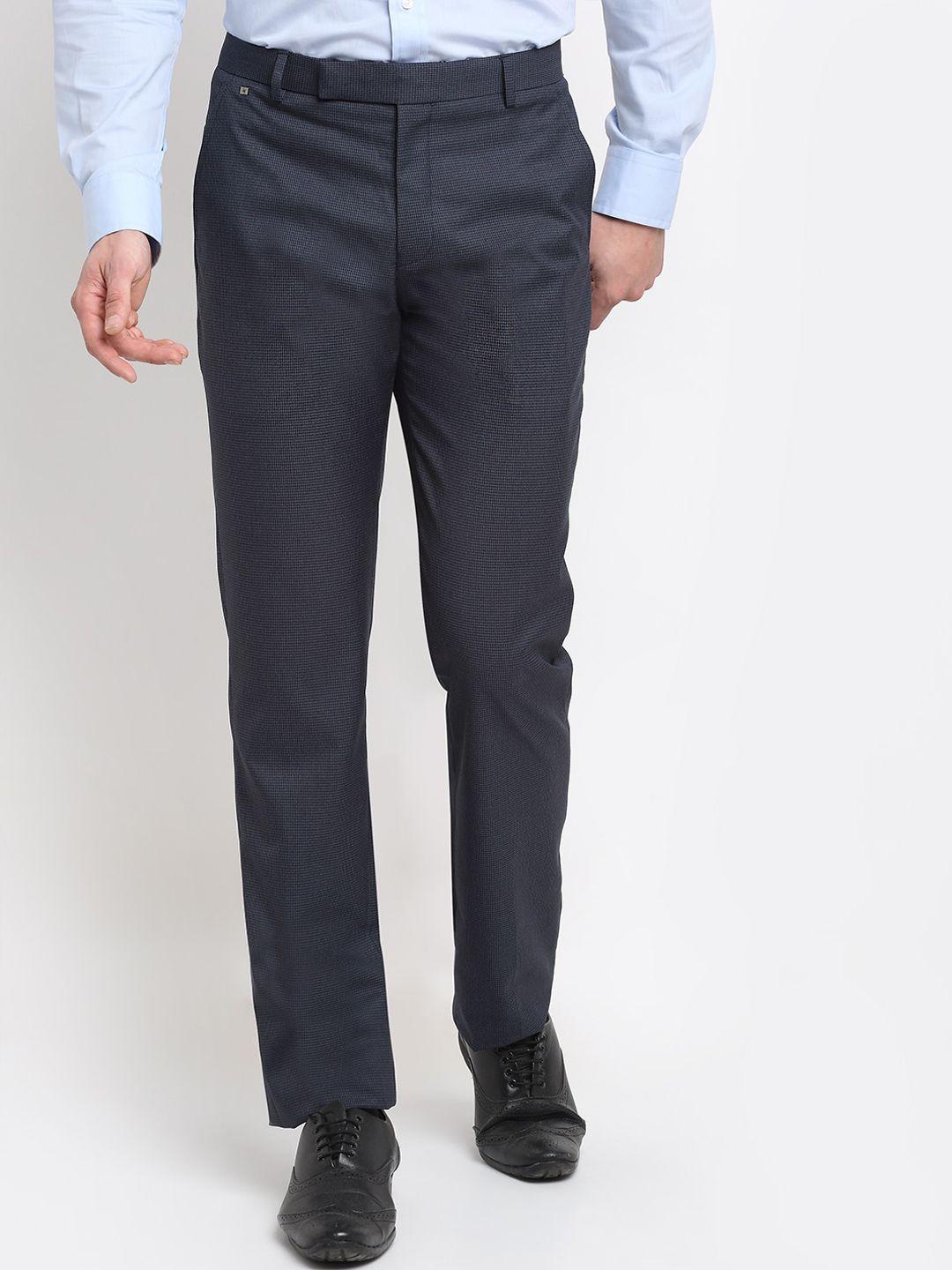 cantabil men navy blue pure cotton trousers