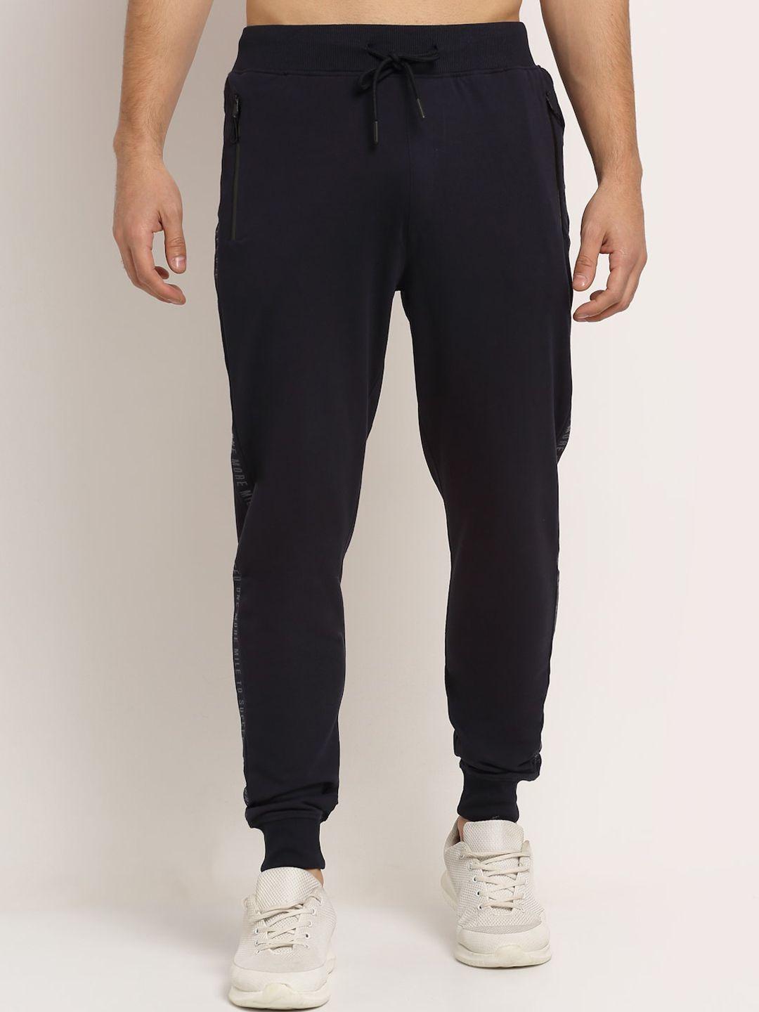 cantabil men navy blue solid pure cotton joggers