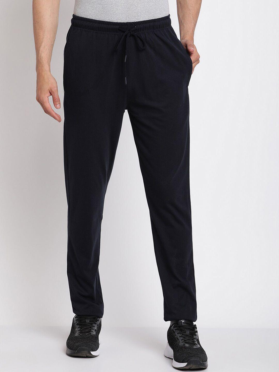 cantabil men navy blue solid pure cotton track pant